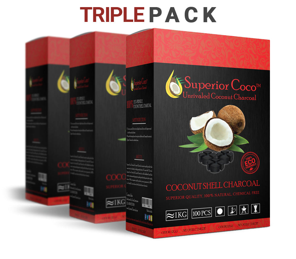 Superior Coco Natural Hookah Charcoal Cubes (Triple Pack)